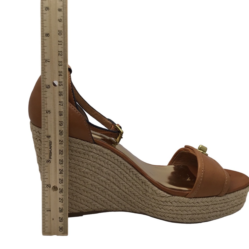 Coach Wedge Adjustable Ankle Straps Sandals Tan Leather trim Size 10B - Picture 5 of 12